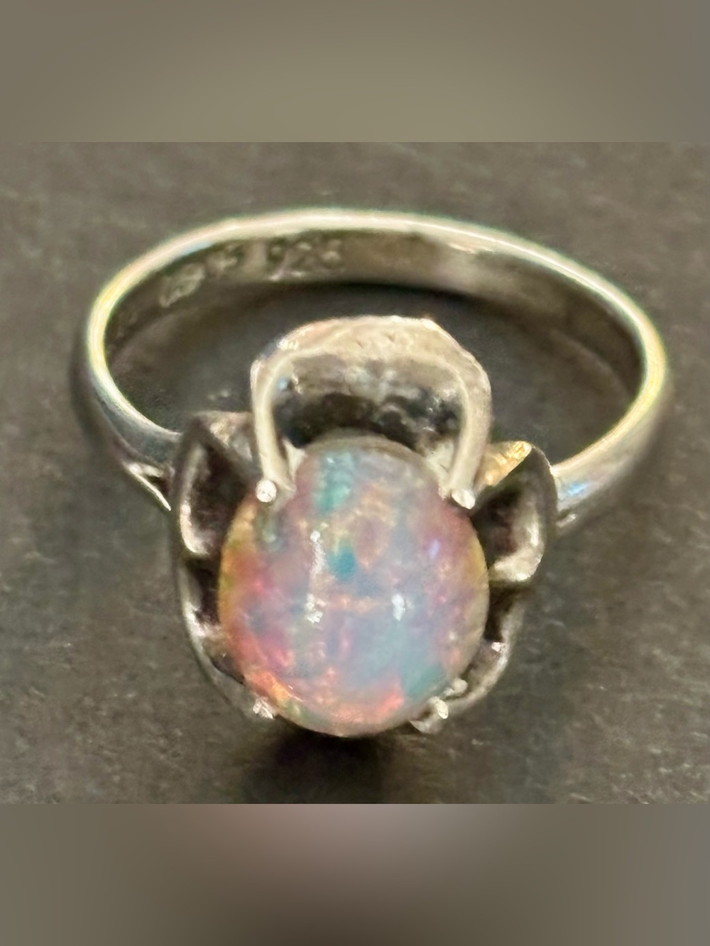 Vintage Mexico 925 CG05 Natural Opal Sterling Silver Ring Modernist Artisan